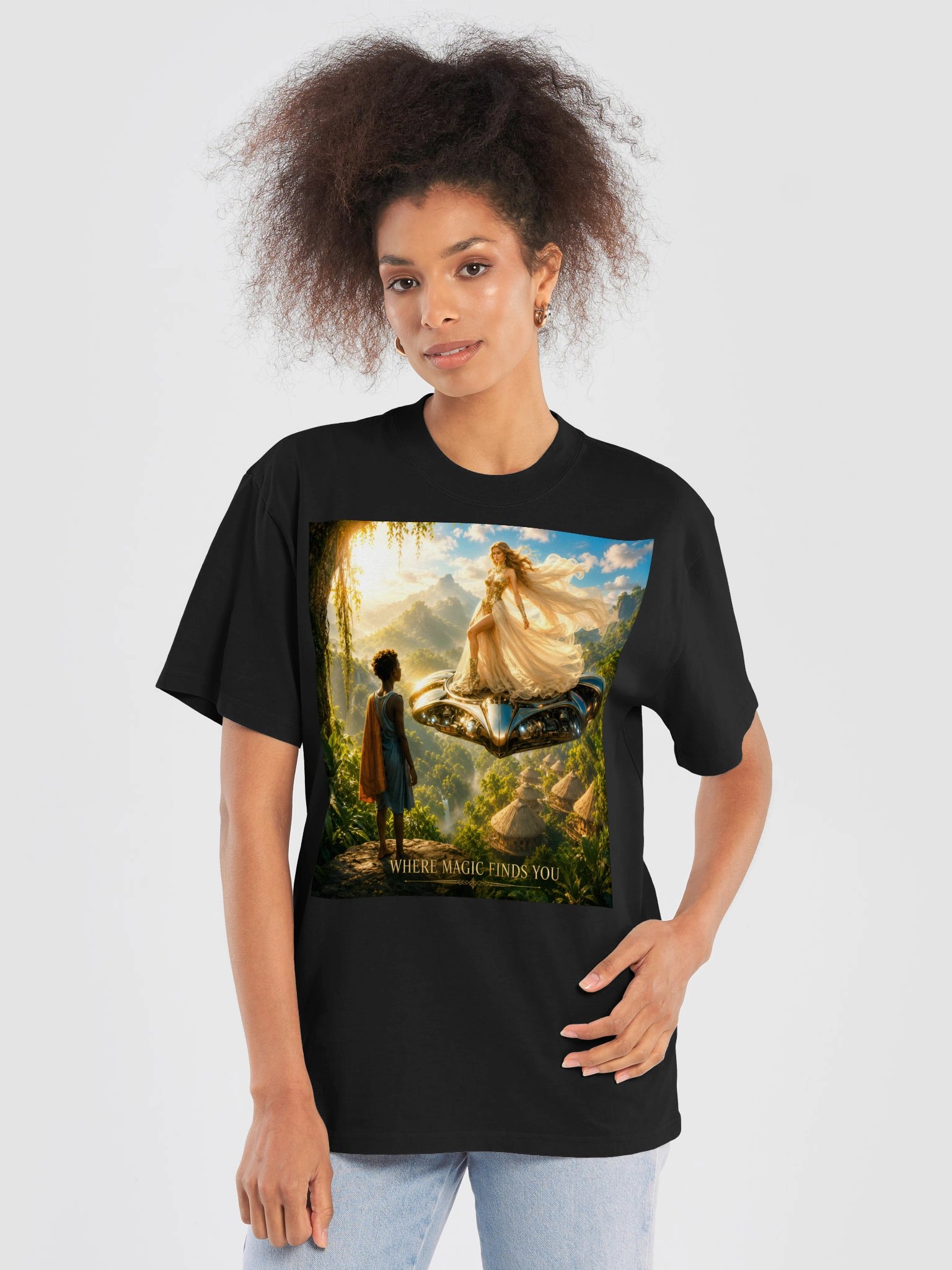 Black Faded Oversized Unisex T‑Shirt | Tropical Sci‑Fi Fantasy Gift for Wanderlust Dreamers product image (7)