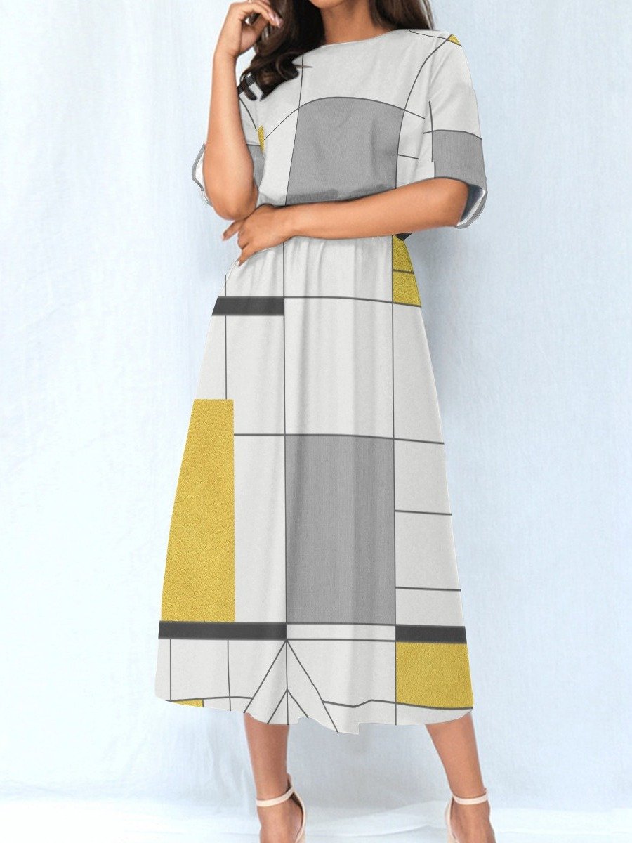 Neutral Geometric Midi Dress | Chic Everyday Casual Dress product image (1)