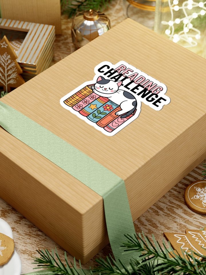“Reading Challenge” Cat Sticker – Cute Sleeping Cat on Book Stack – Die-Cut Matte Vinyl Sticker for Book Lovers product image (2)