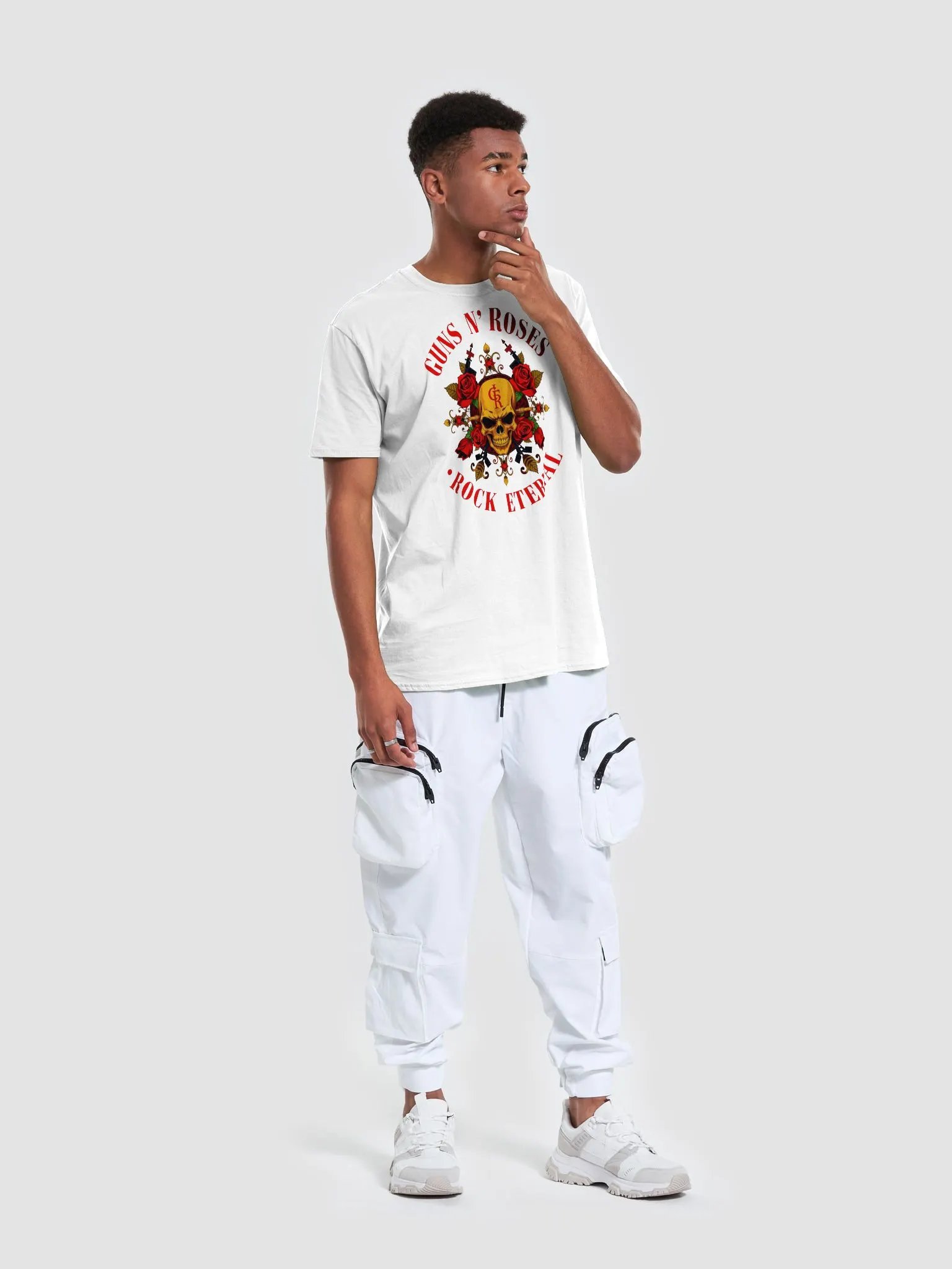Guns N’ Roses Rock Eternal T-Shirt | Golden Skull Crest & Roses Rock Graphic Tee | Classic Hard Rock Streetwear product image (3)
