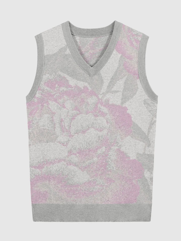 Floral Bliss Coral II Knitted V-Neck Vest product image (4)