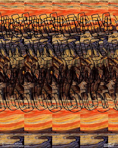 This image is 3D. It's a stereogram optical illusion. Unfocus your eyes! Edvard Munch's 