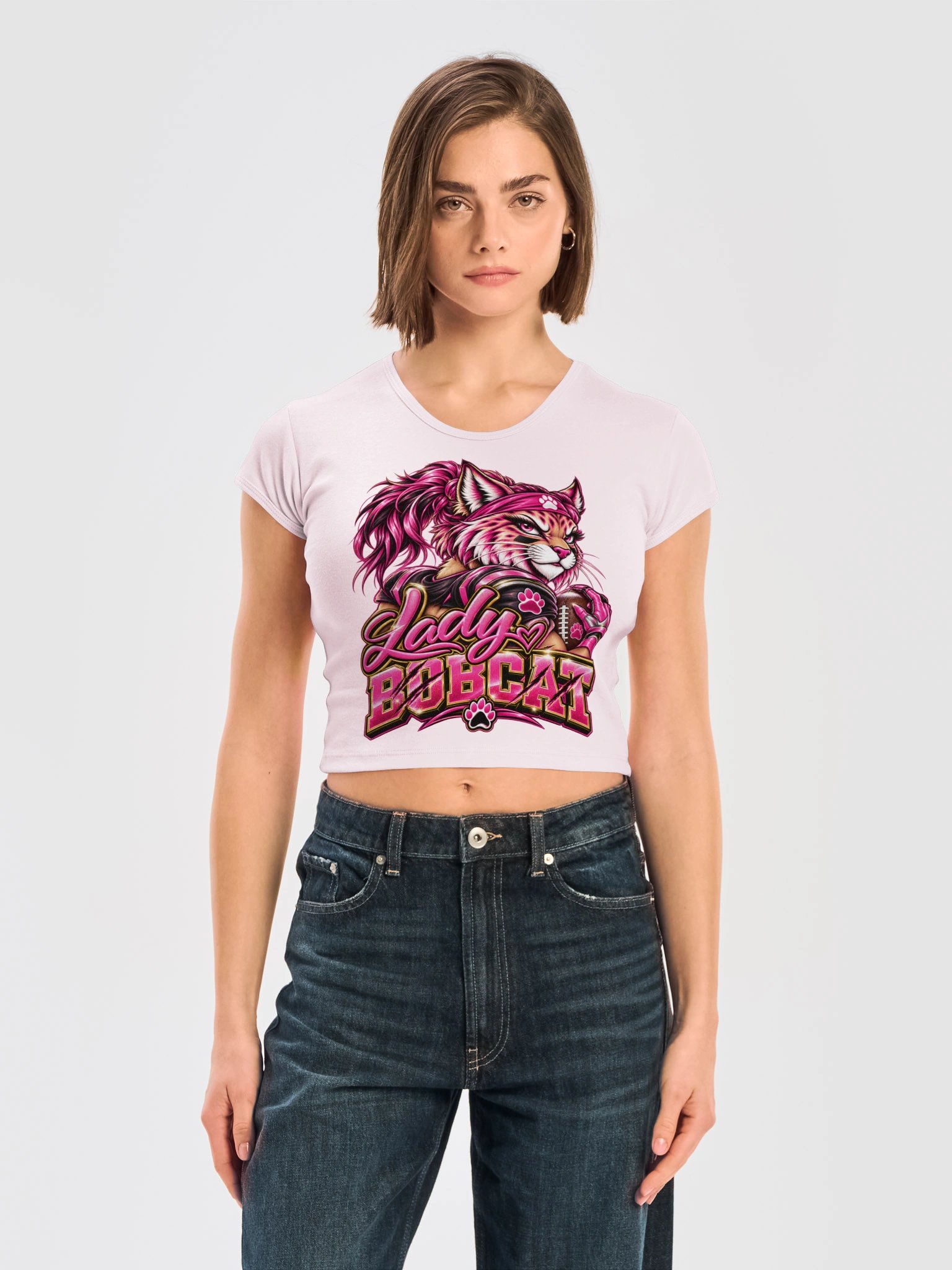 Lady Bobcat Football Graphic Baby Tee product image (3)