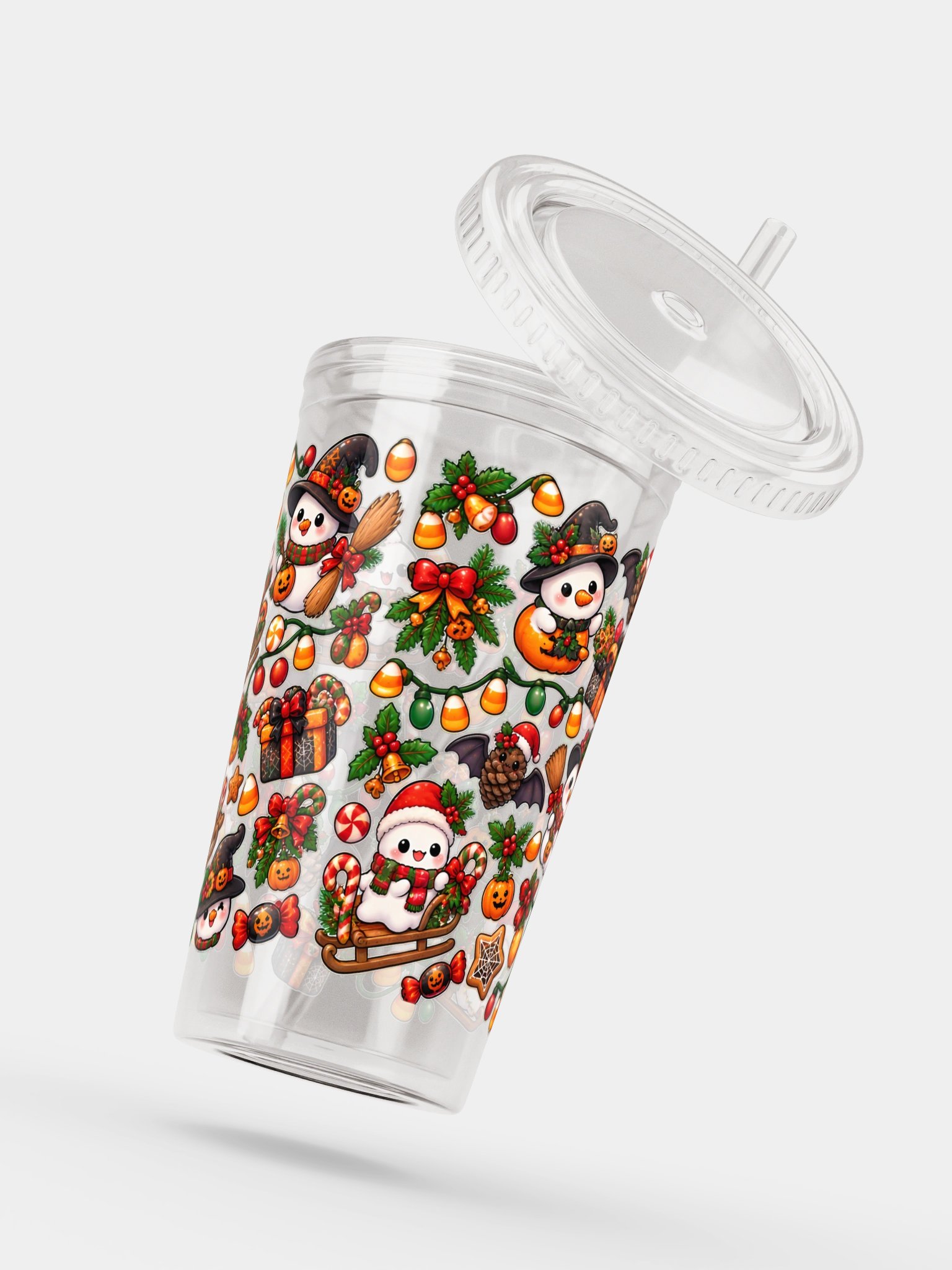 Spooky Snowmen Clear Dual Wall Tumbler 16 Oz (473 ml) product image (5)