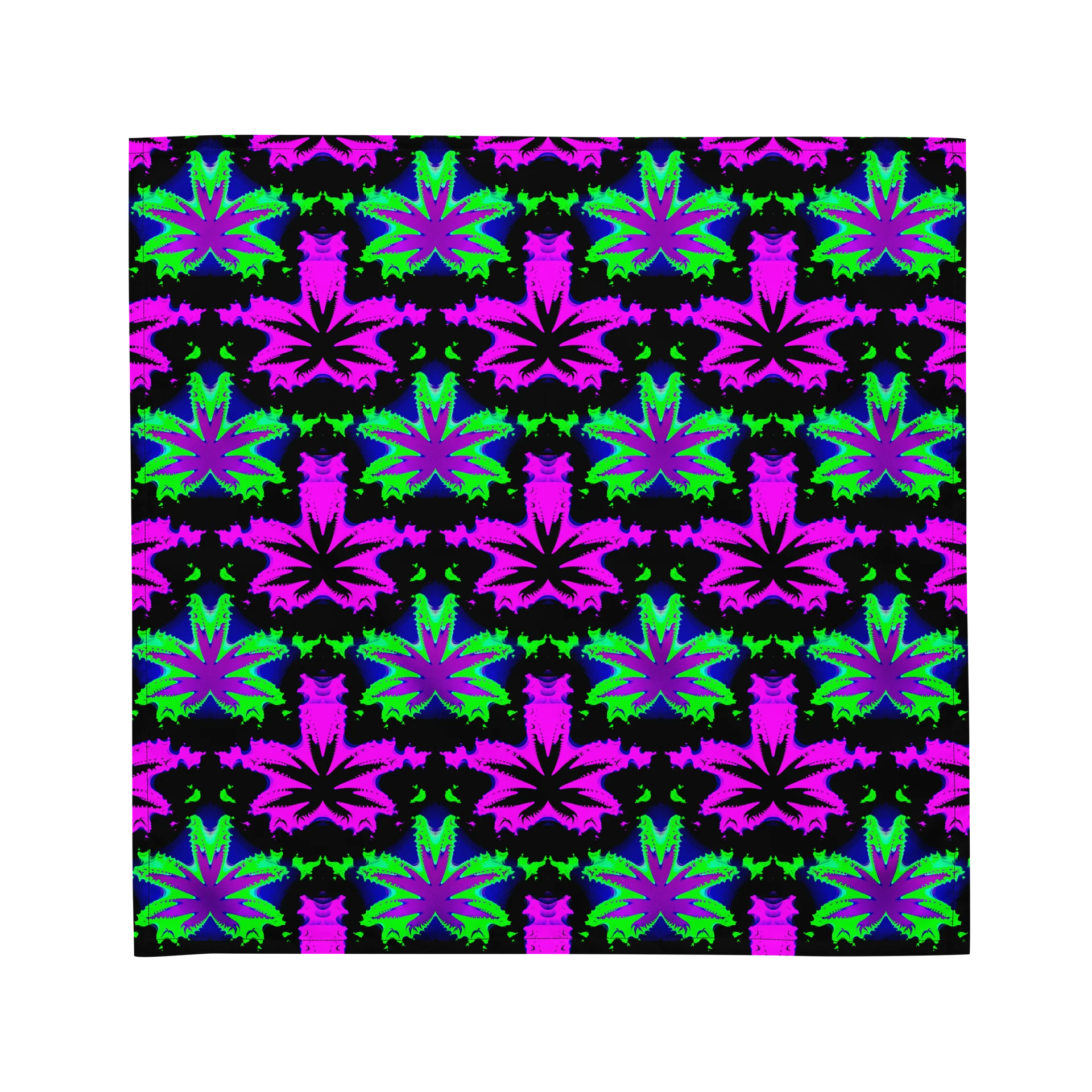 Twisted Cannabis Leaf Bandana, Black Neon Pink Green Weird Weed Art, 420 Stoner Style Accessory product image (2)