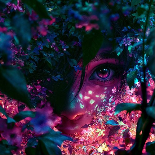 She sees through the veil. Her eye glows with inner knowing, luminous and alive, reflecting the neon frequencies of a world b...
