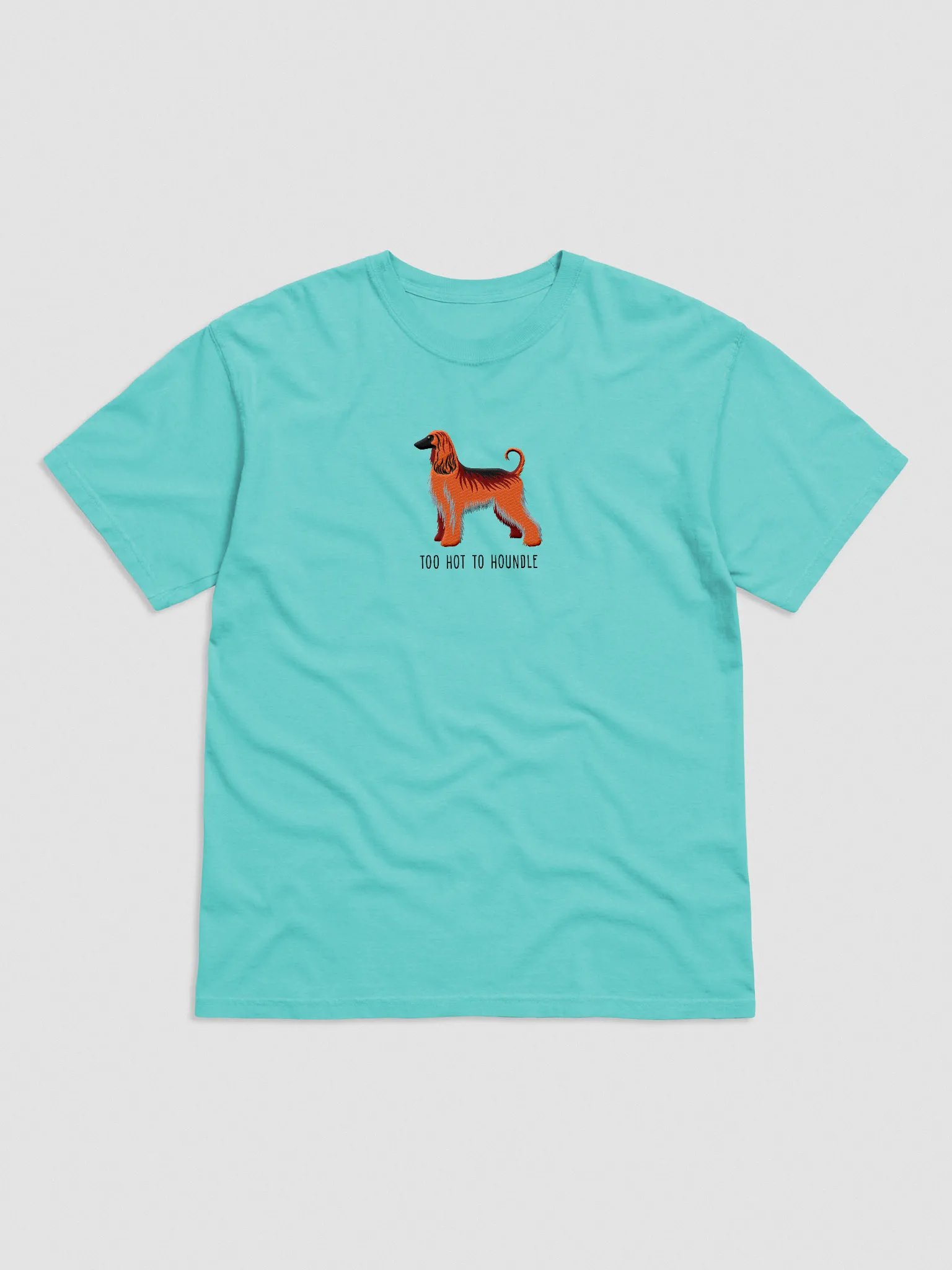 Too Hot To Houndle T-Shirt(Embroidered) of an Afghan Hound(Red) product image (4)