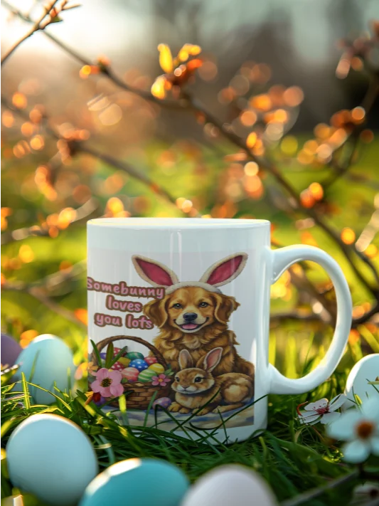 Easter Bunny & Golden Retriever Mug – Cute Easter Gift for Dog Lovers, Spring Coffee Cup with Original Illustration product image (9)