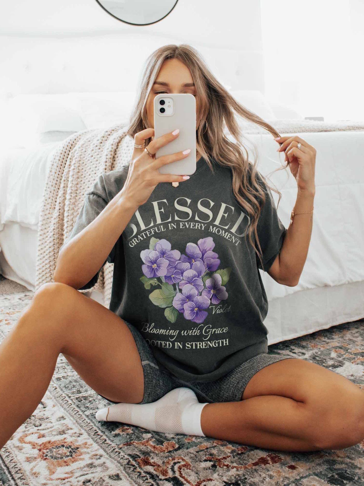 February Blessed Violet Flower Shirt – Blooming with Grace, Rooted in Strength Graphic Tee product image (2)