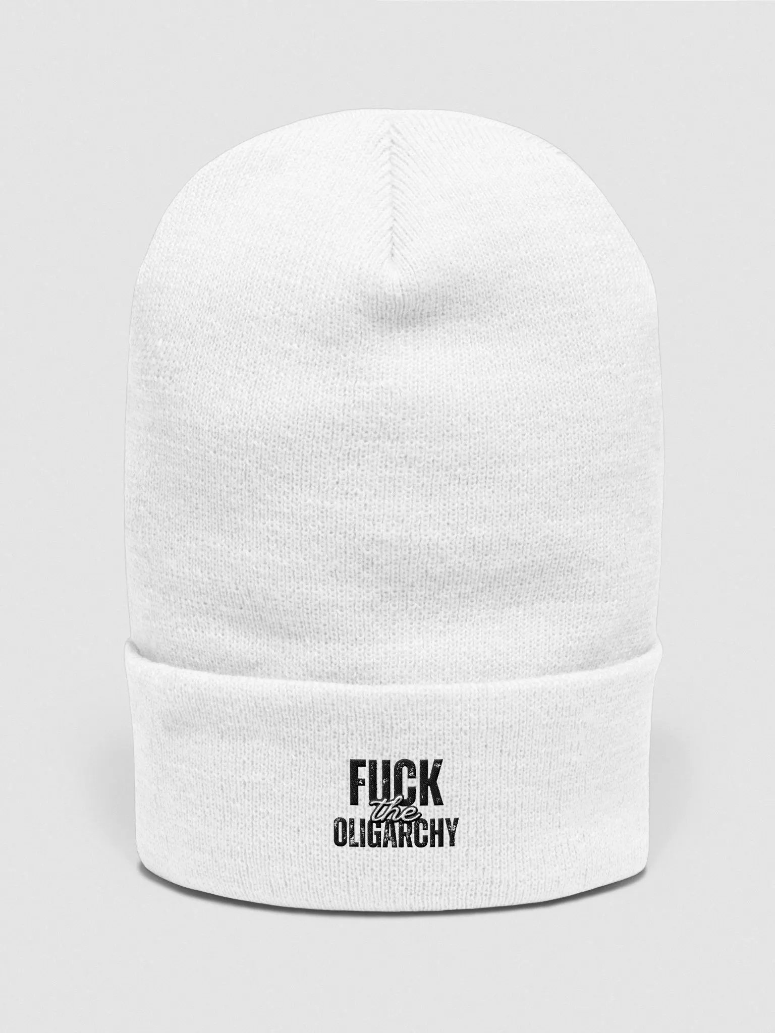 Fuck the Oligarchy Cuffed Beanie (lighter colors) product image (1)