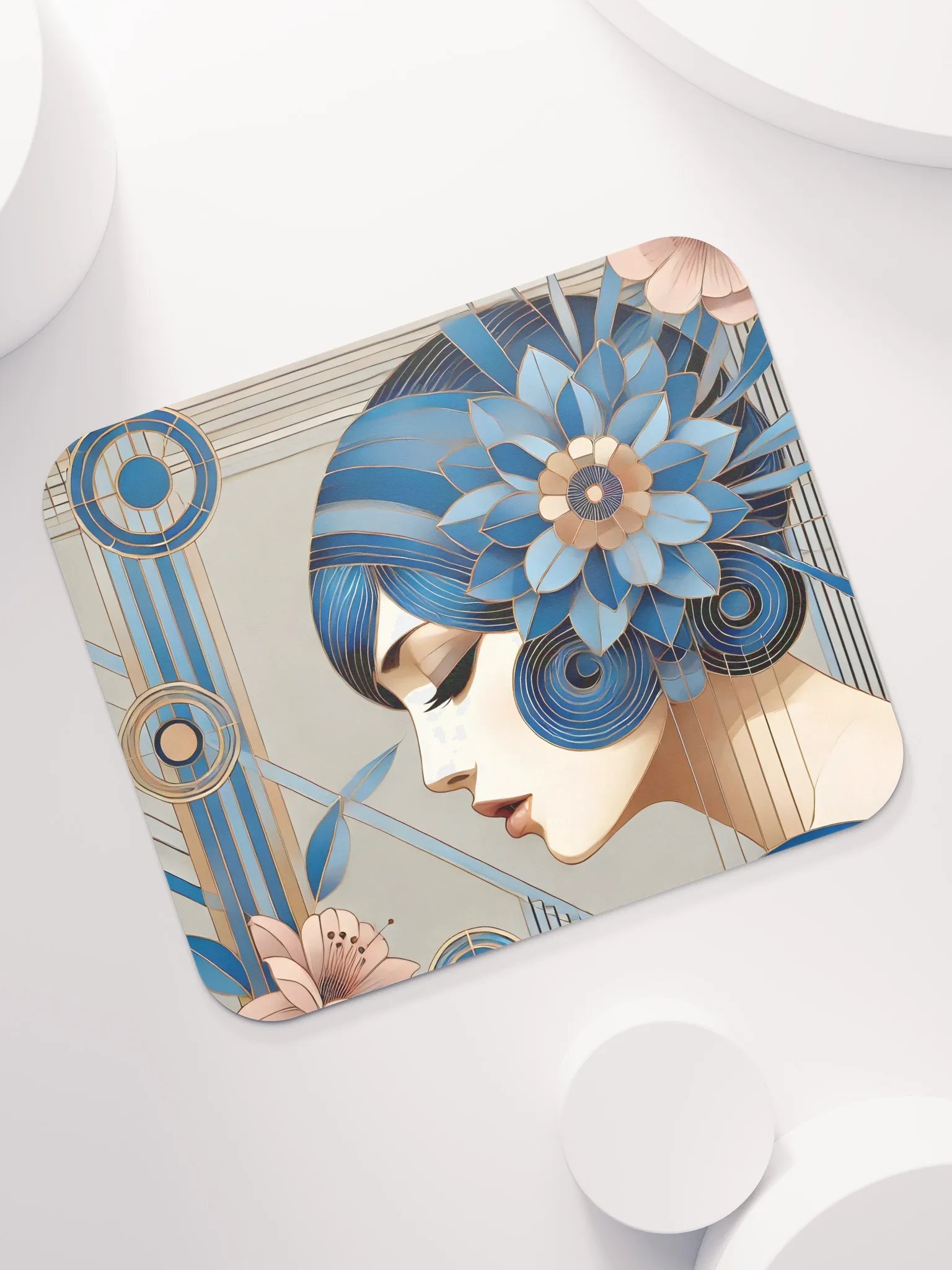 Art Deco Blue Floral Mouse Pad product image (8)