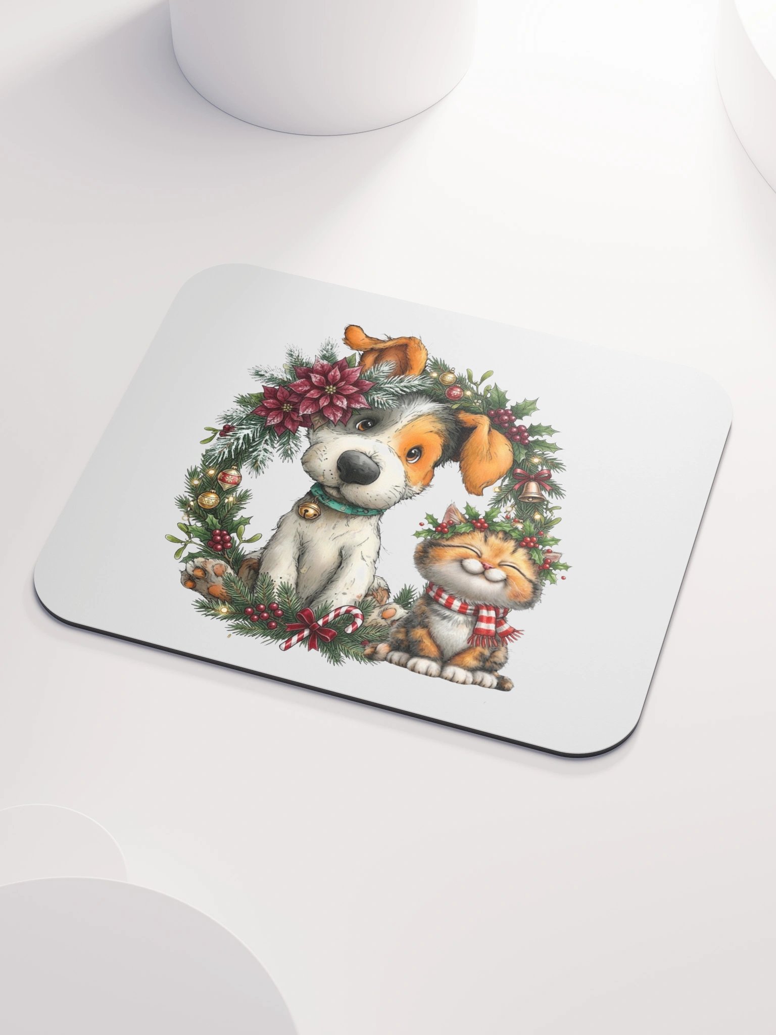 Christmas Dog & Cat Wreath Mouse Pad product image (3)