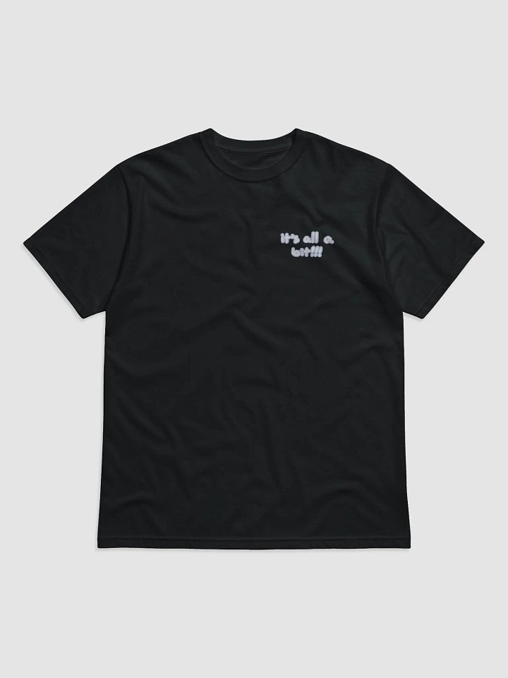 “It’s all a bit!!!” (sm. lined design, #BDCAEF) unisex eco tee product image (2)