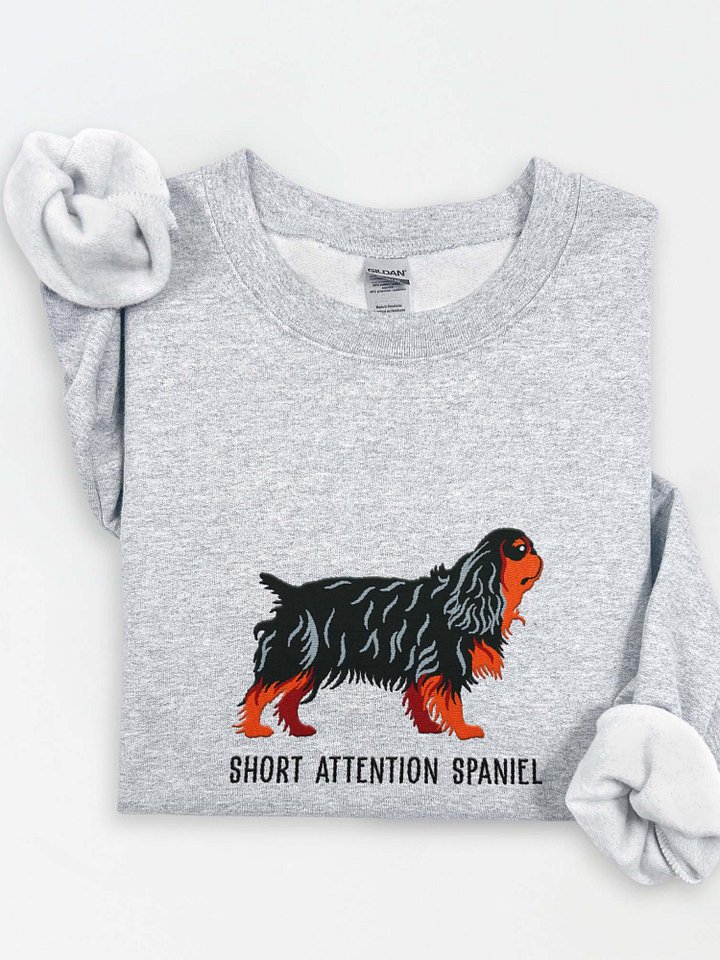 Short Attention Spaniel Sweatshirt (Embroidered) of an English Toy Spaniel(Black & Tan) product image (1)