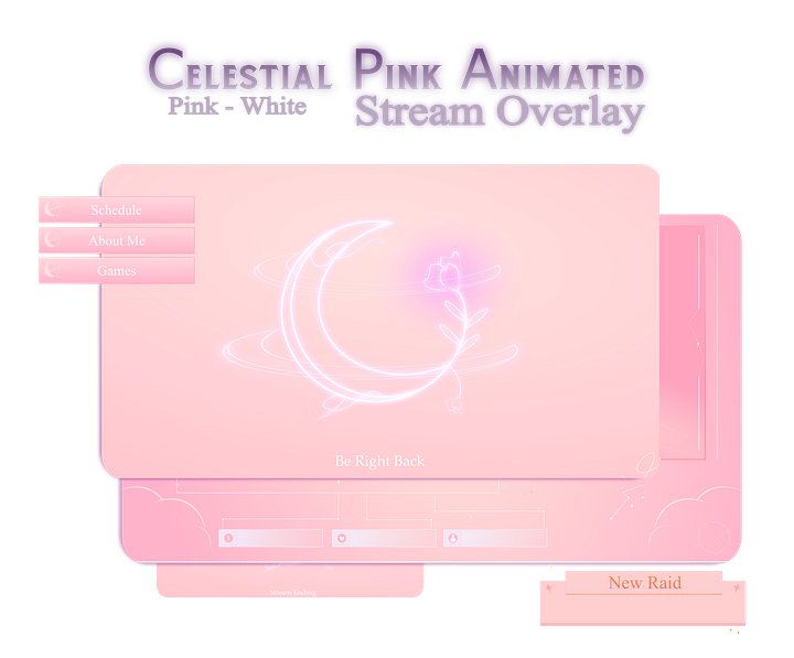 Pink CELEARIAL Animated Overlay, Celestial twitch overlay animated, Pink overlay cute, Moon stream overlay, Pink Moon overlay for twitch product image (1)