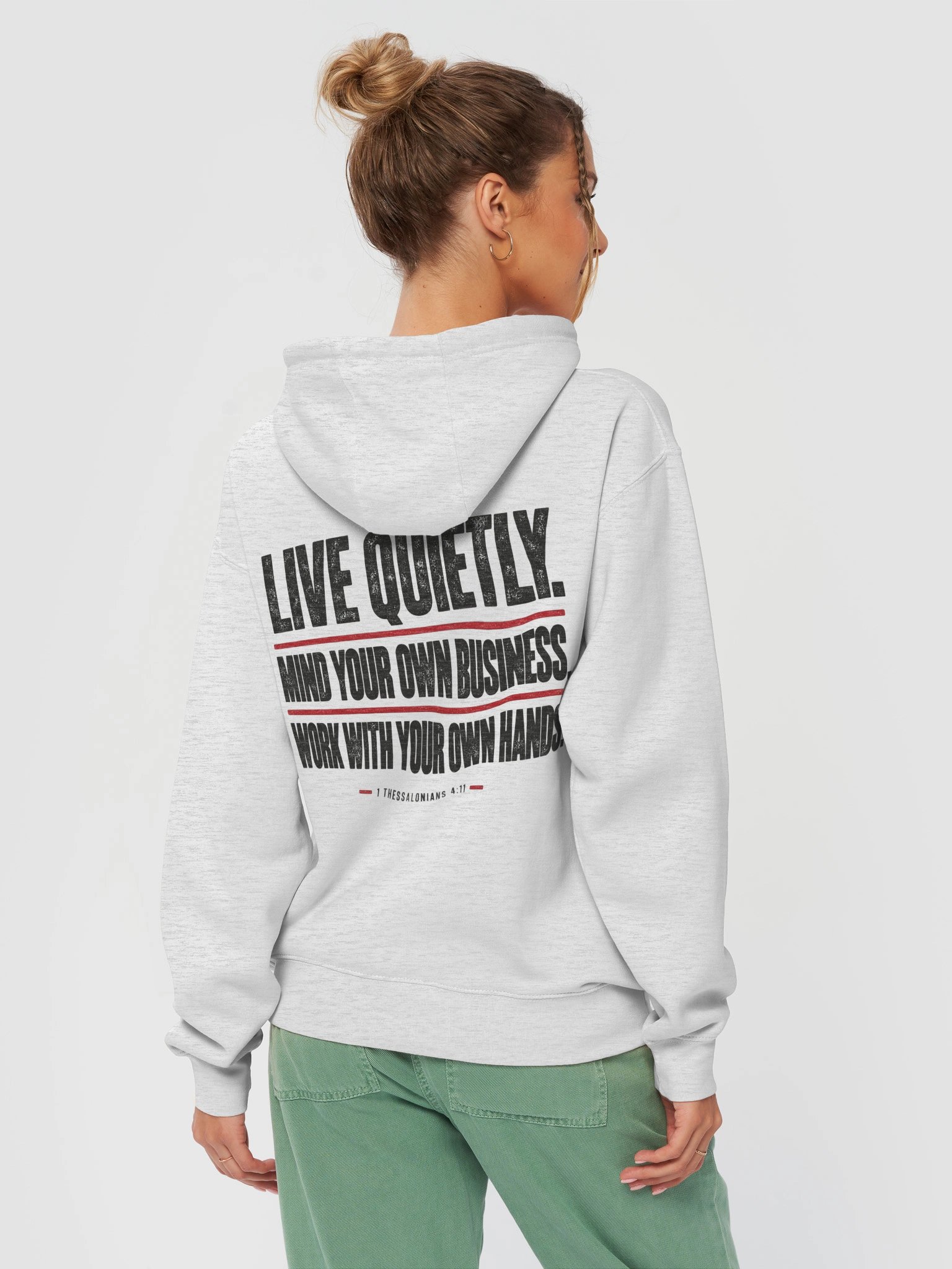 Gettin’ Junk Done — Live Quietly Hoodie | 1 Thessalonians 4:11 — Dark Edition product image (30)
