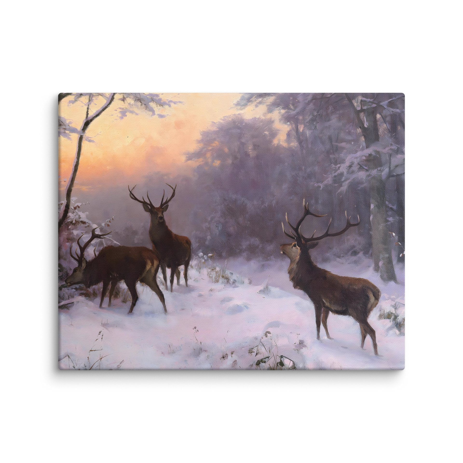 Antique Deer in Winter Forest Scenery Canvas Print product image (16)