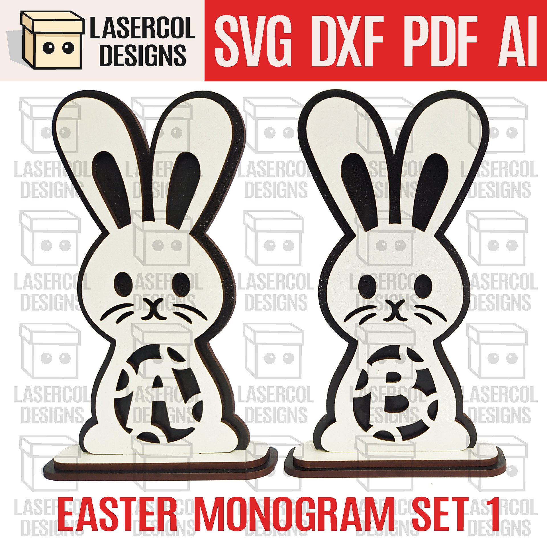 Easter Bunny Monogram Bundle (Set 1-2-3-4) - Laser Cut Files product image (3)