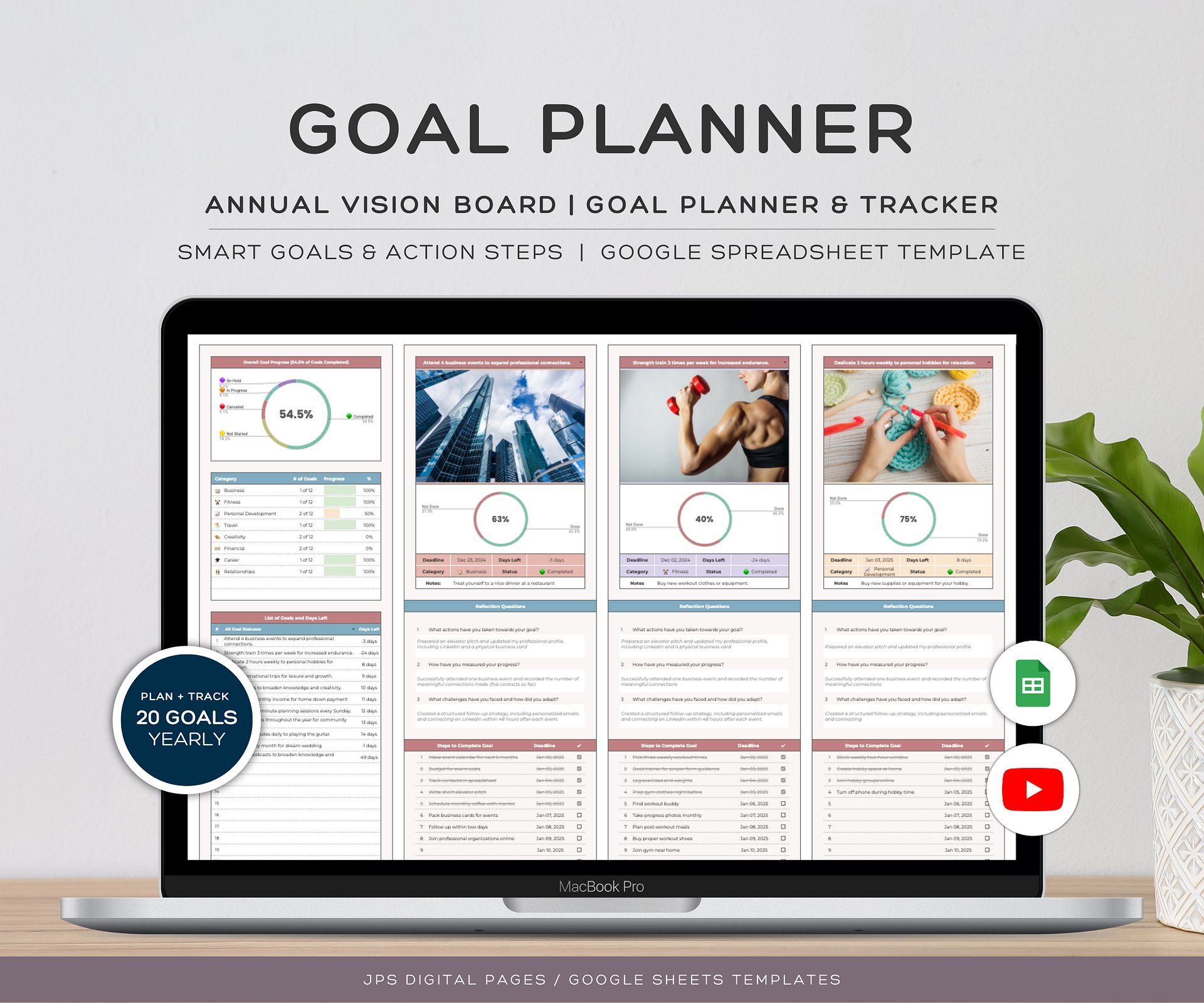 Goal Planner and Tracker, Google Sheets Template product image (1)