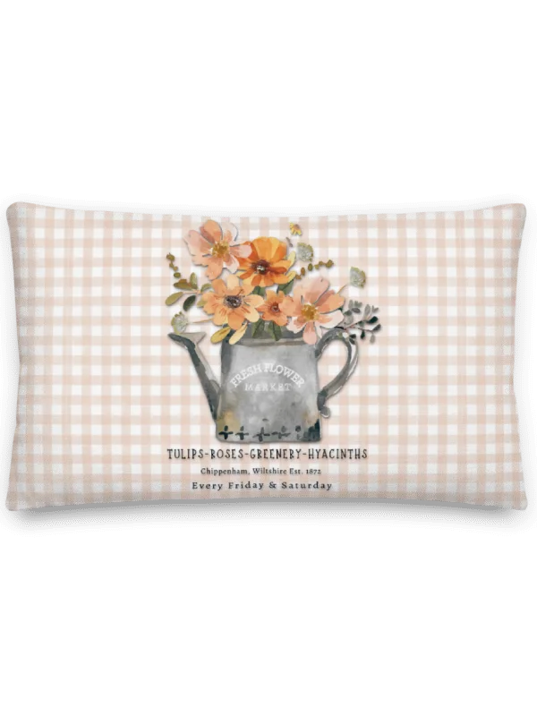 MY LITTLE COTTAGE GINGHAM THROW PILLOW WITH PEACH FLOWERS product image (2)