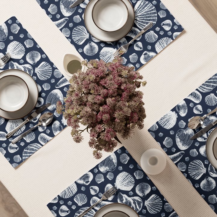 New England Tidal Treasures Placemats – White on Navy, Set of 4 | MONIQUE FAELLA DESIGNS™ product image (1)