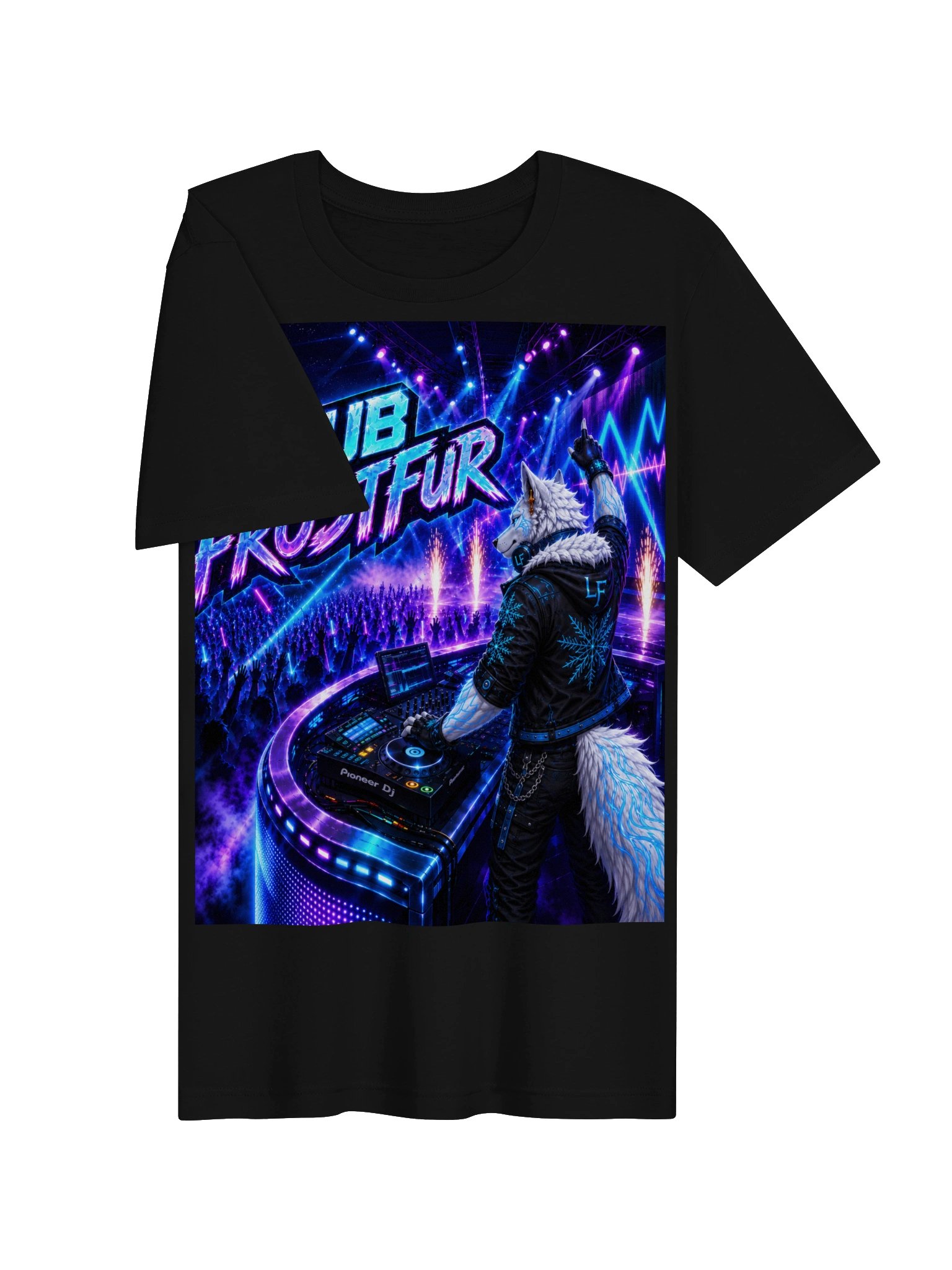 Club Frostfur Neon DJ Wolf T-Shirt product image (3)