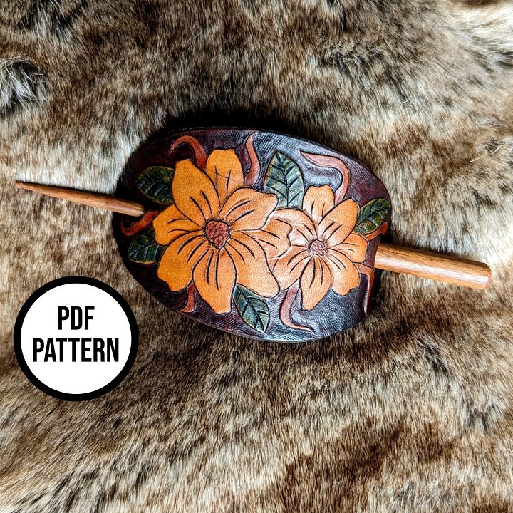 Flowers & Vines Leather Hair Stick - PDF Pattern for Leatherwork product image (1)