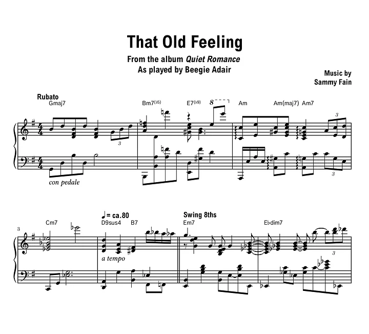 Beegie Adair - That Old Feeling - Sheet music (PDF) product image (1)