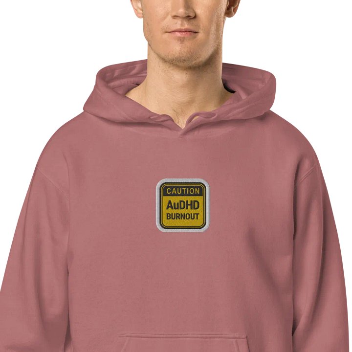 CAUTION: AuDHD BURNOUT embroidered pigment-dyed hoodie (bubble design) product image (2)
