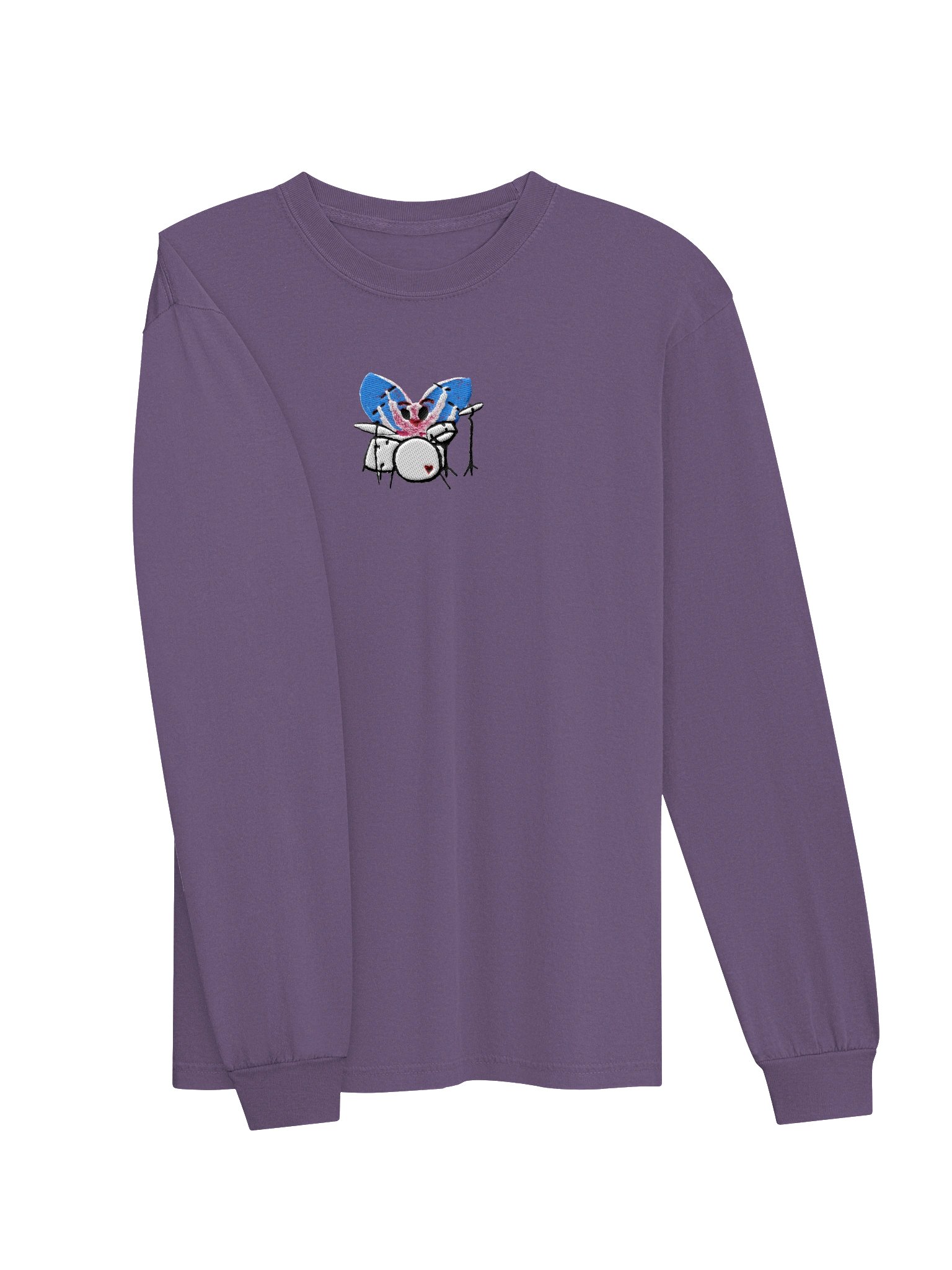 Bug Band Adult Unisex Embroidered LS Tee Centered PinkBug product image (3)