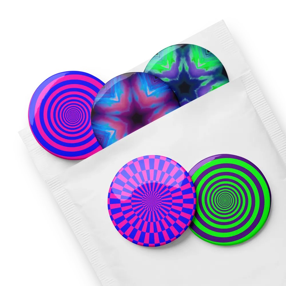 Psychedelic Seashore Circus Spirals Pin Button Set, Twisted Sea Witch Star Accessories product image (4)