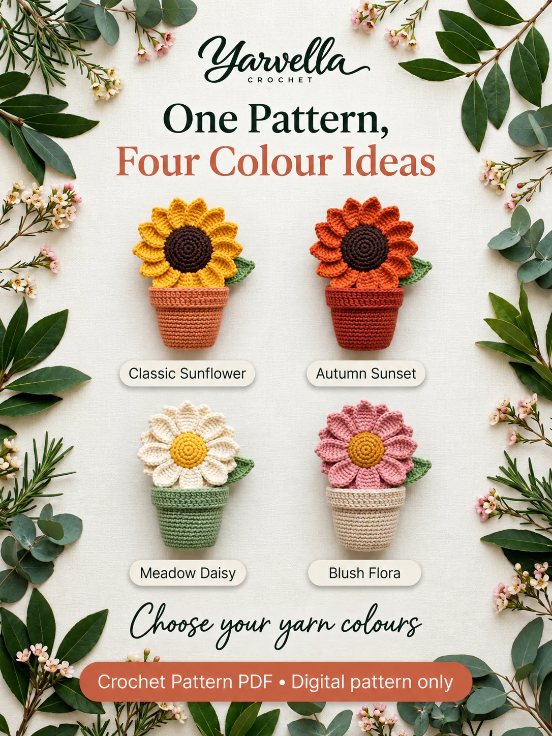 Sunflower Bouquet Coaster Set & Pot Crochet Pattern PDF – 2-in-1 Table Decor product image (2)