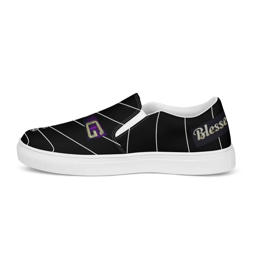 BBG Black Pinstripe Men's Diamond Cross Slip Ons product image (10)