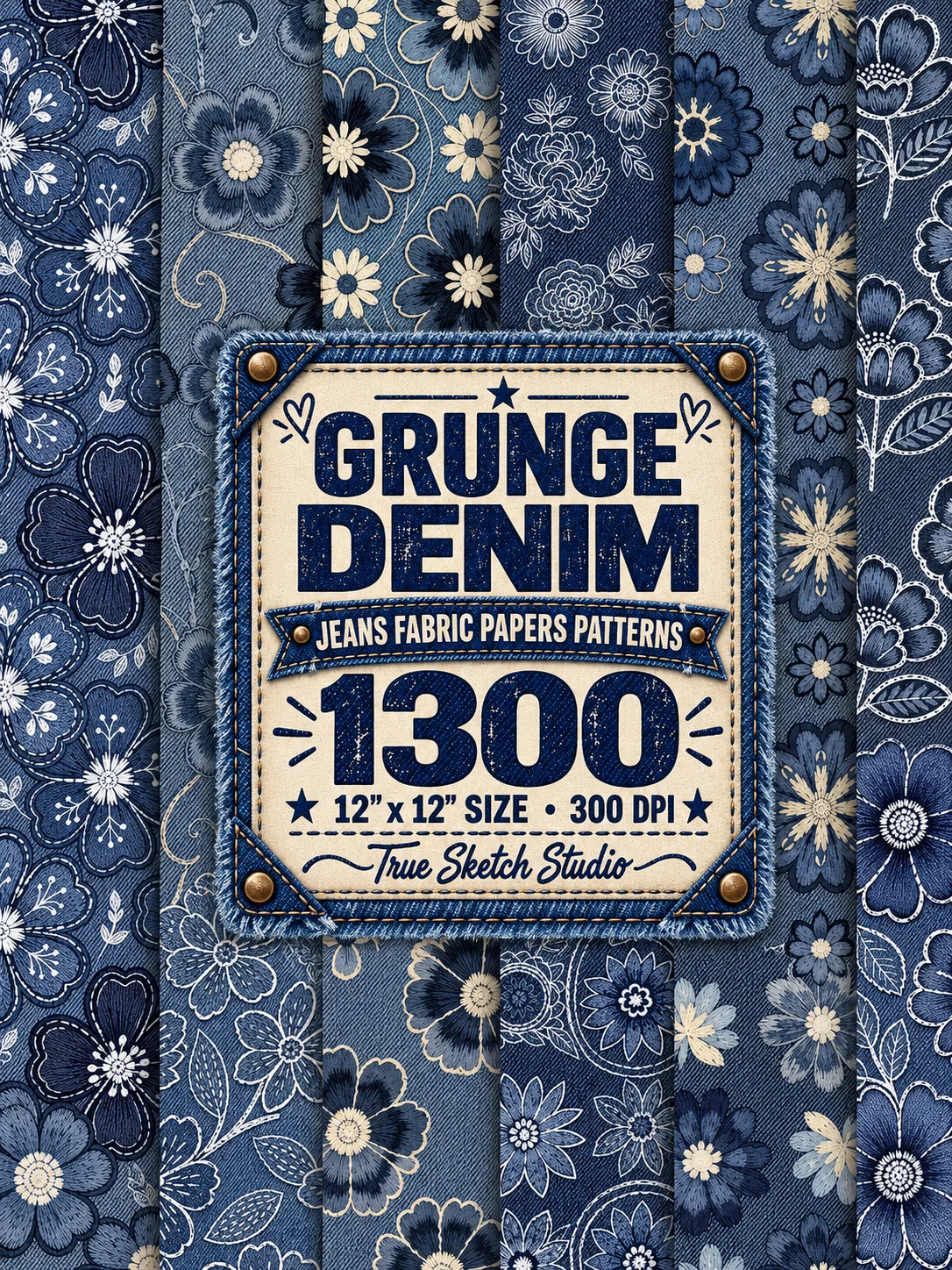 1300 Denim Digital Papers, Jeans Fabric Texture Bundle product image (6)