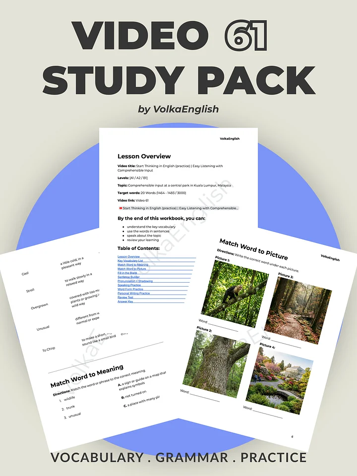 Start Thinking in English (practice) | Easy Listening with Comprehensible Input - Video 61 Study Pack product image (1)