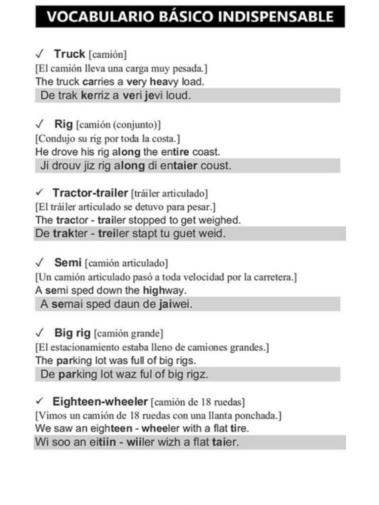 Camioneros / Chofer de camion / libro para aprender inglés con pronunicación / Vocabulario conductores de camion y carga pesada product image (3)