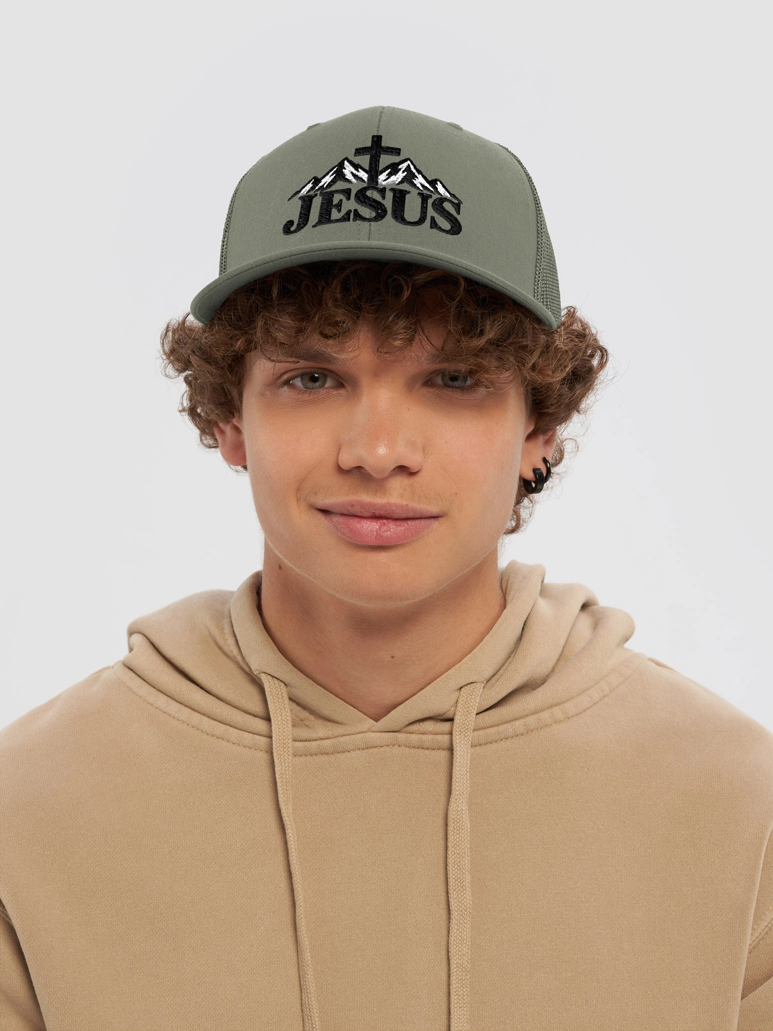 Jesus Cross & Mountains Embroidered Trucker Hat product image (14)