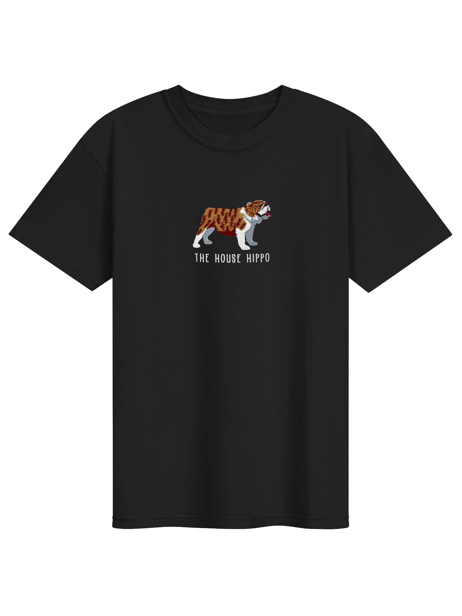 The House Hippo T-Shirt(Embroidered) of an English Bulldog(Brindle & White) product image (2)