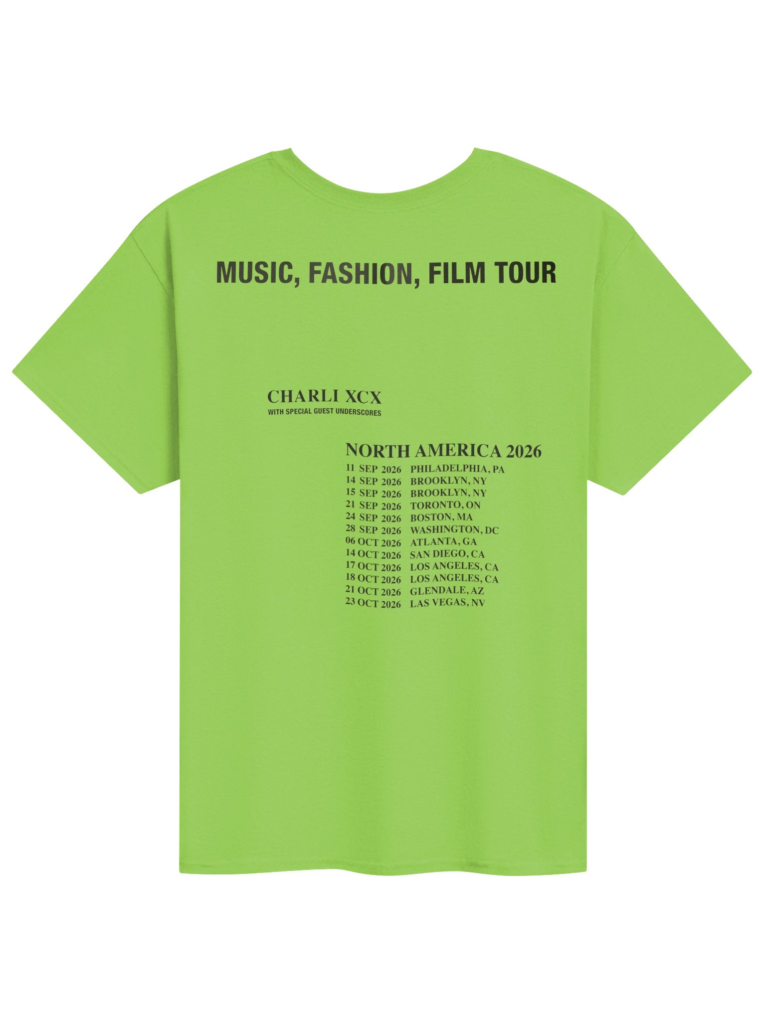 Charli XCX Music, Fashion, Film Tour 2026 Merch Tshirt product image (2)