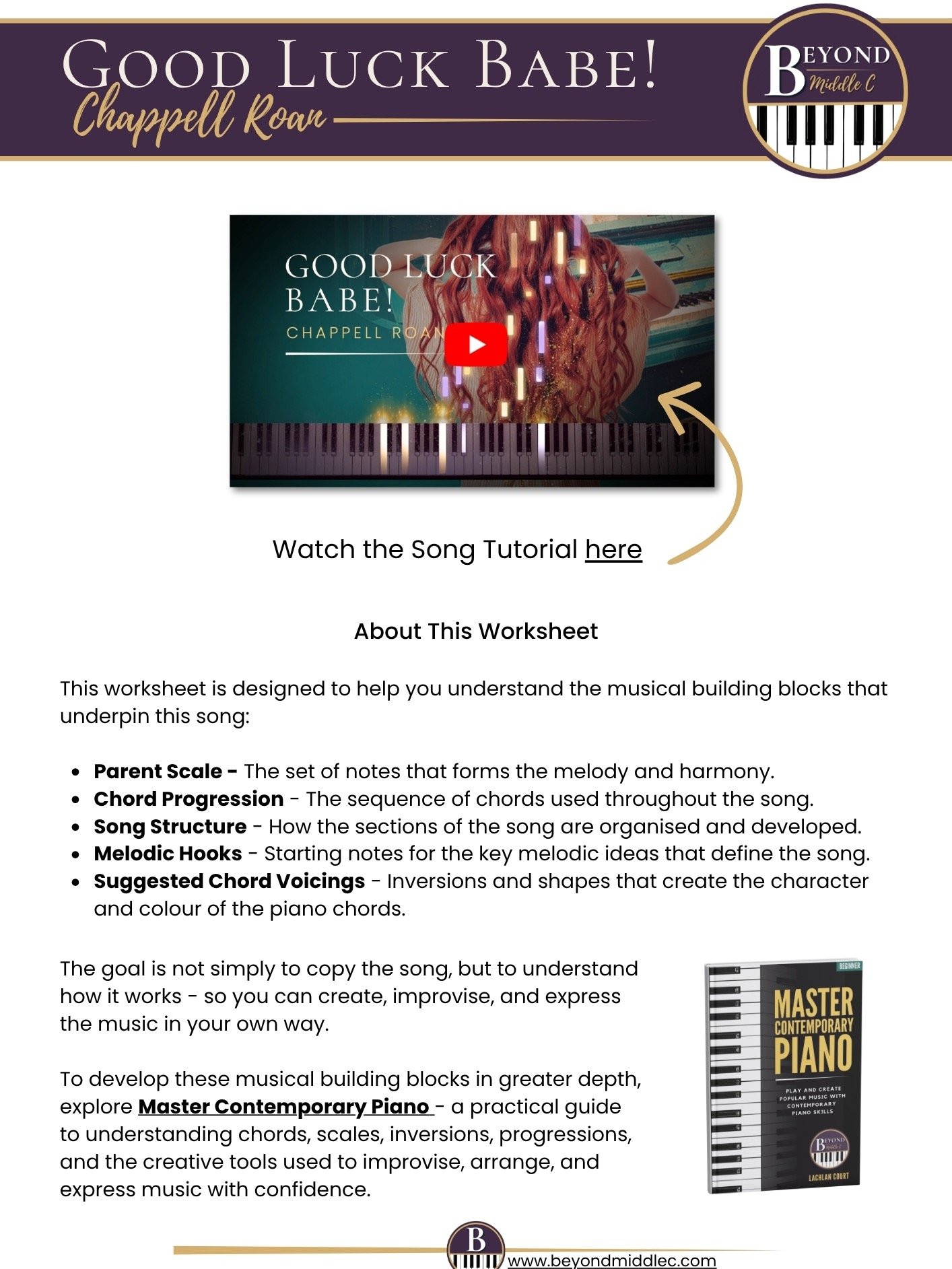 Good Luck Babe! (Chappell Roan) - BMC Song Tutorial Worksheet product image (1)