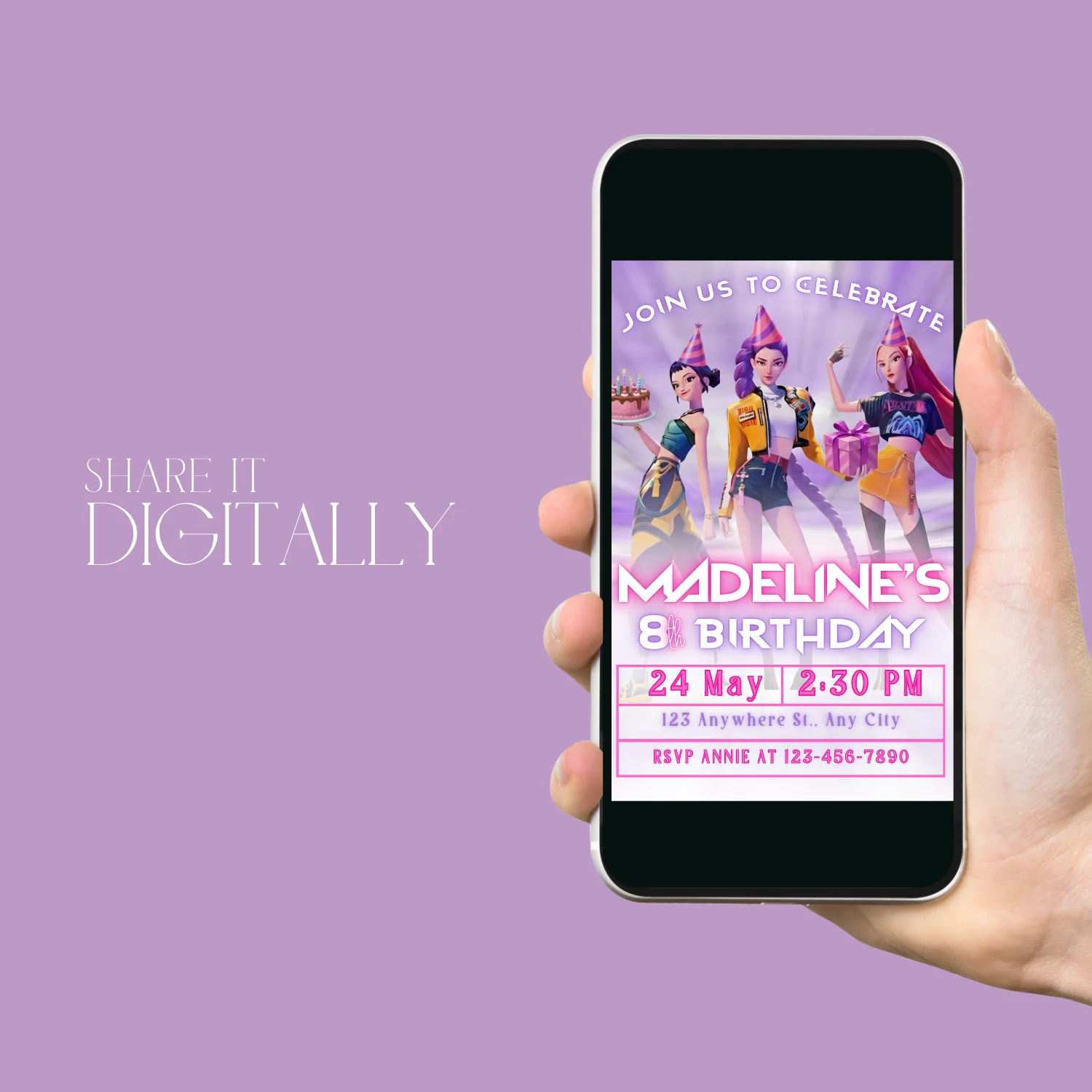 K-Pop Demon Hunters Birthday Invitation | Girl Birthday Party Invite | Editable Canva Template | K-Pop Party Theme | Digital Download product image (2)