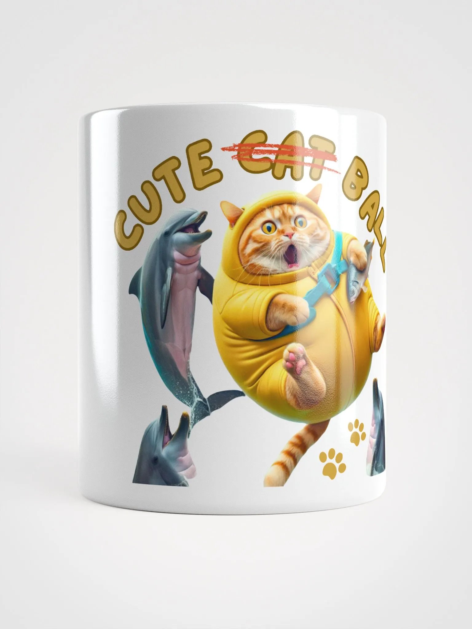 'Cute Not Cat But Ball' White Glossy Mug🙀🐬🏐 product image (1)