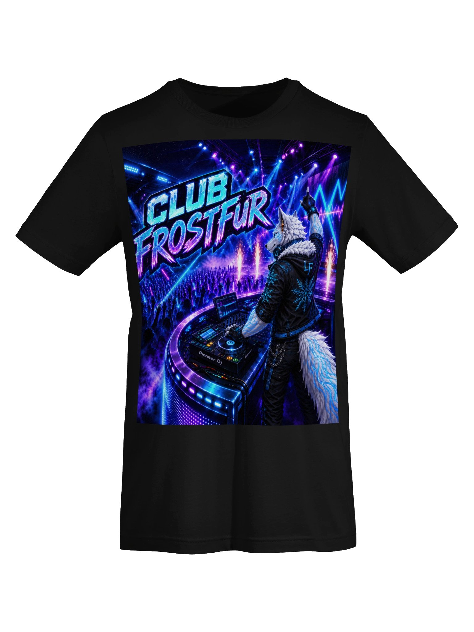 Club Frostfur Neon DJ Wolf T-Shirt product image (5)