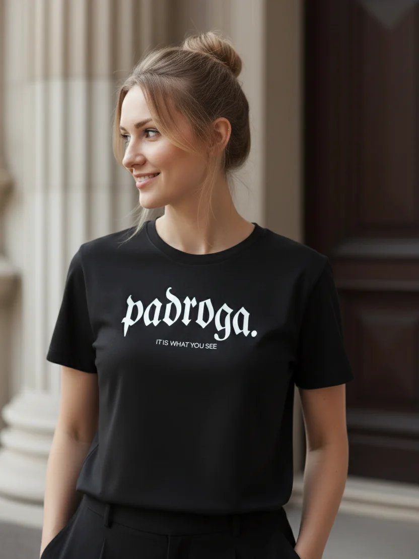 padroga. essentials black tshirt arc logo product image (8)
