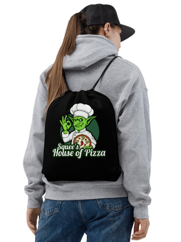 Squee’s House of Pizza Drawstring Bag (Black) product image (2)