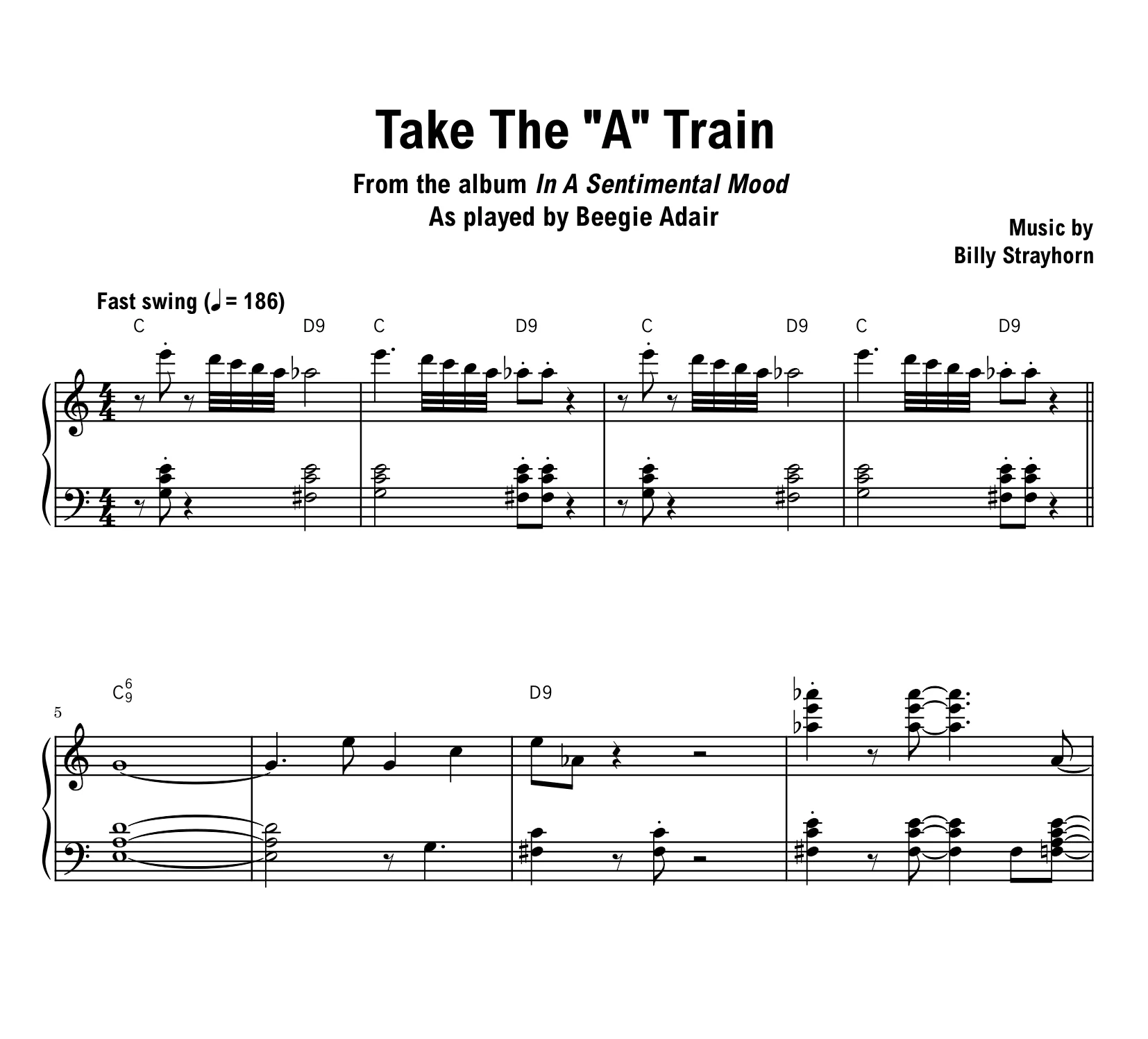 Beegie Adair - Take The A Train - Sheet music (PDF) product image (1)