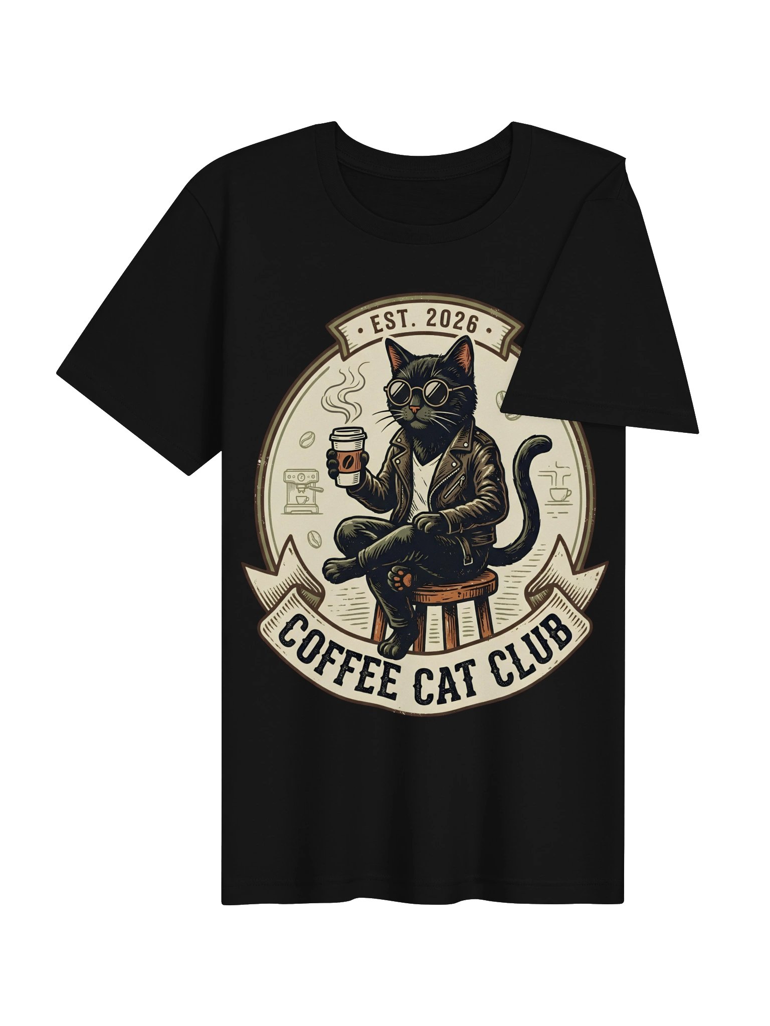 Coffee Cat Club T-Shirt - Vintage Black Cat EST. 2026 Graphic Tee product image (15)