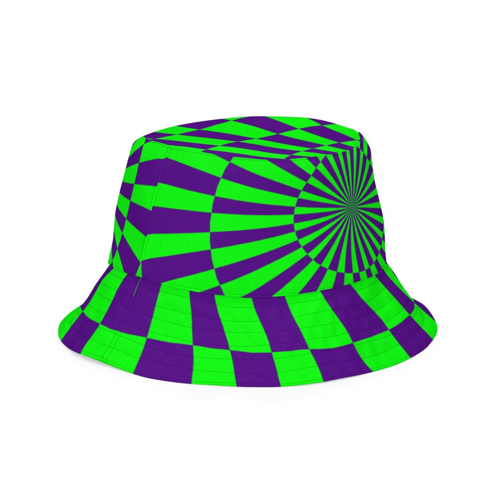 Twisted Circus Style Reversible Bucket Hat, Pink Blue Green Purple Spirals Checkers Accessory product image (6)