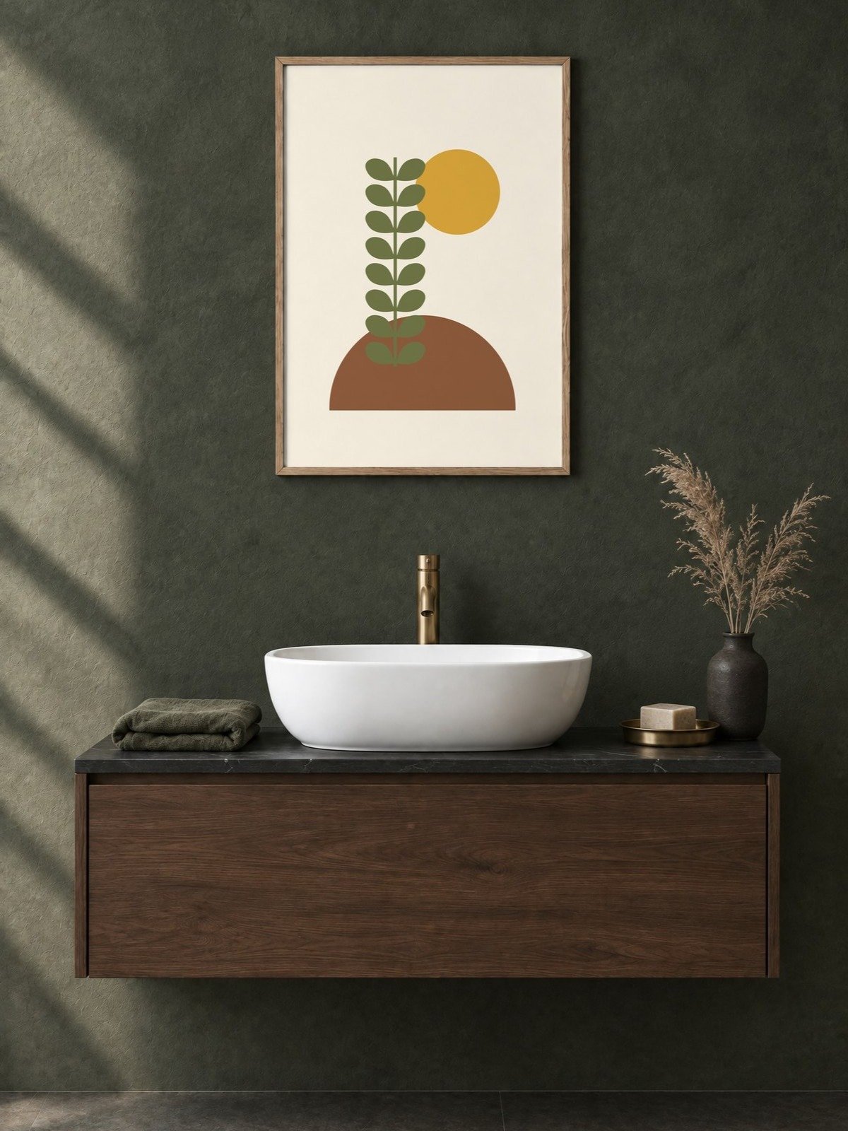Olive Green Retro Plant Print | Boho Bathroom Wall Art product image (2)