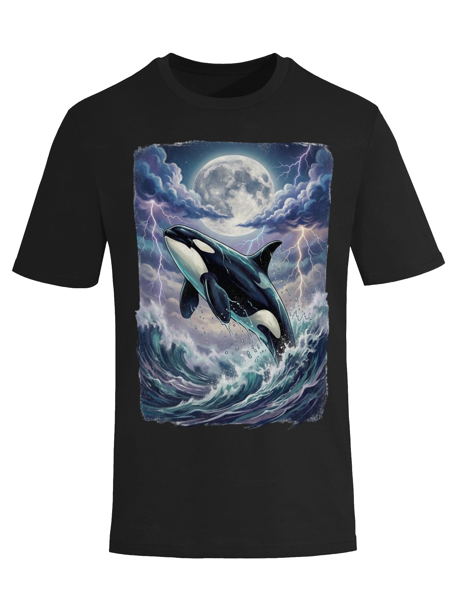 Vintage Killer Whale T-Shirt – 90s Retro Ocean Graphic, Orca Under Moon & Stormy Sky product image (19)